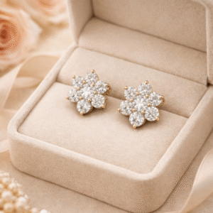 American Diamond Floral Earrings Rhodium Plated  for Women and Girls