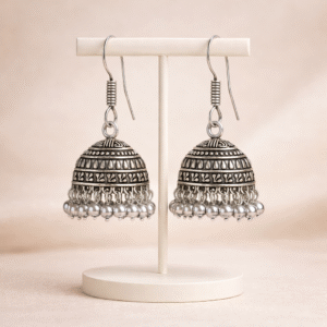 Brass Oxidised Silver Jhumka Earrings for Women and Girls(Silver)