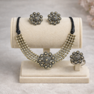 Oxidised Silver Necklace Set with Ring for Women and Girls