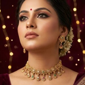 Rajwada Gold-Tone Choker Necklace Set with Matching Earrings | Bridal Wear
