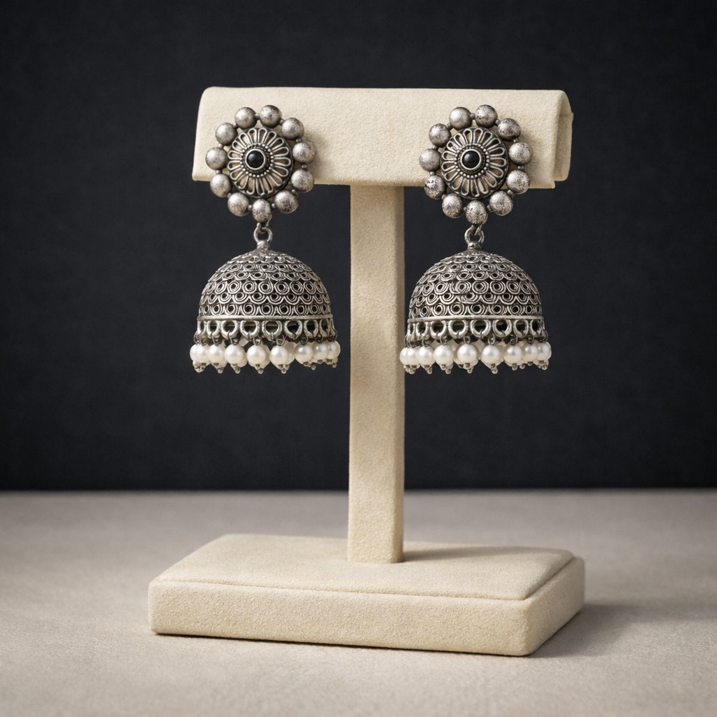 Traditional Oxidised Silver Jhumkis