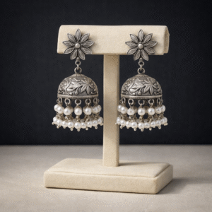 Traditional Oxidised Silver Jhumkis Earrings for Navratri & Garba