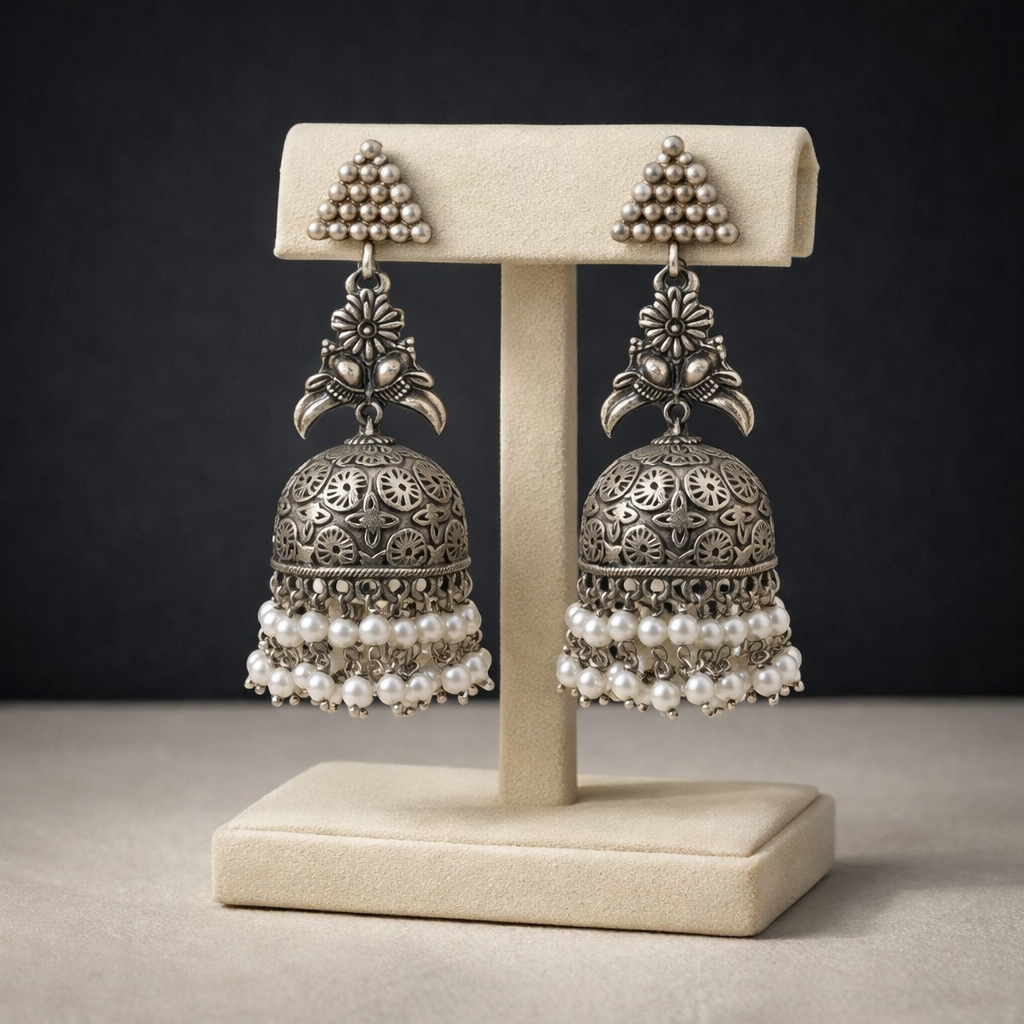 Traditional Oxidised Silver Jhumkis