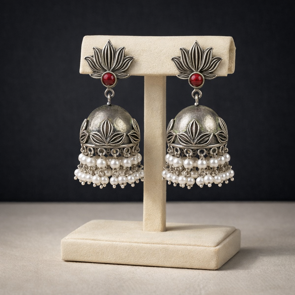 Traditional Oxidised Silver Jhumkis