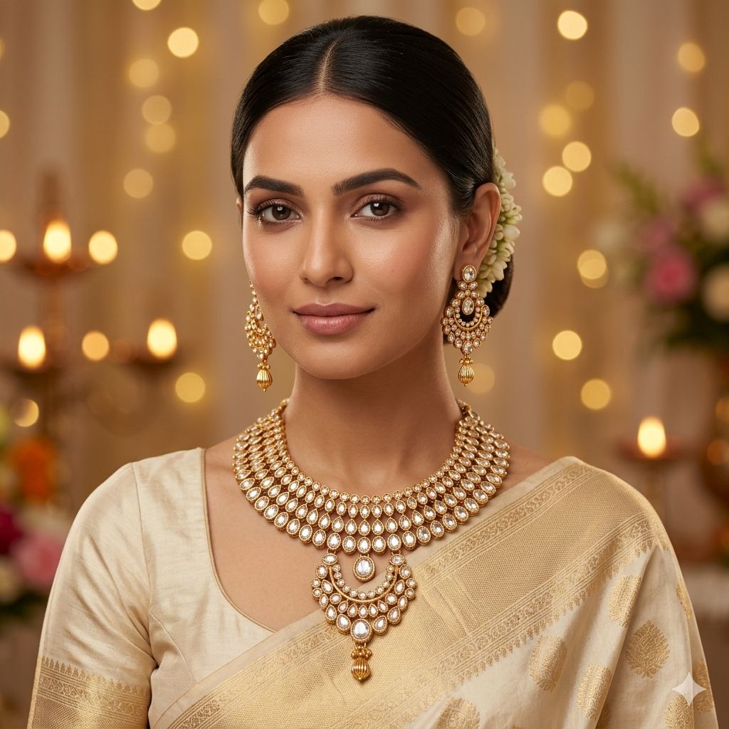 Polki Necklace Set with Maangtikka (3 peice) Women and Girls || Function and Wedding Wear