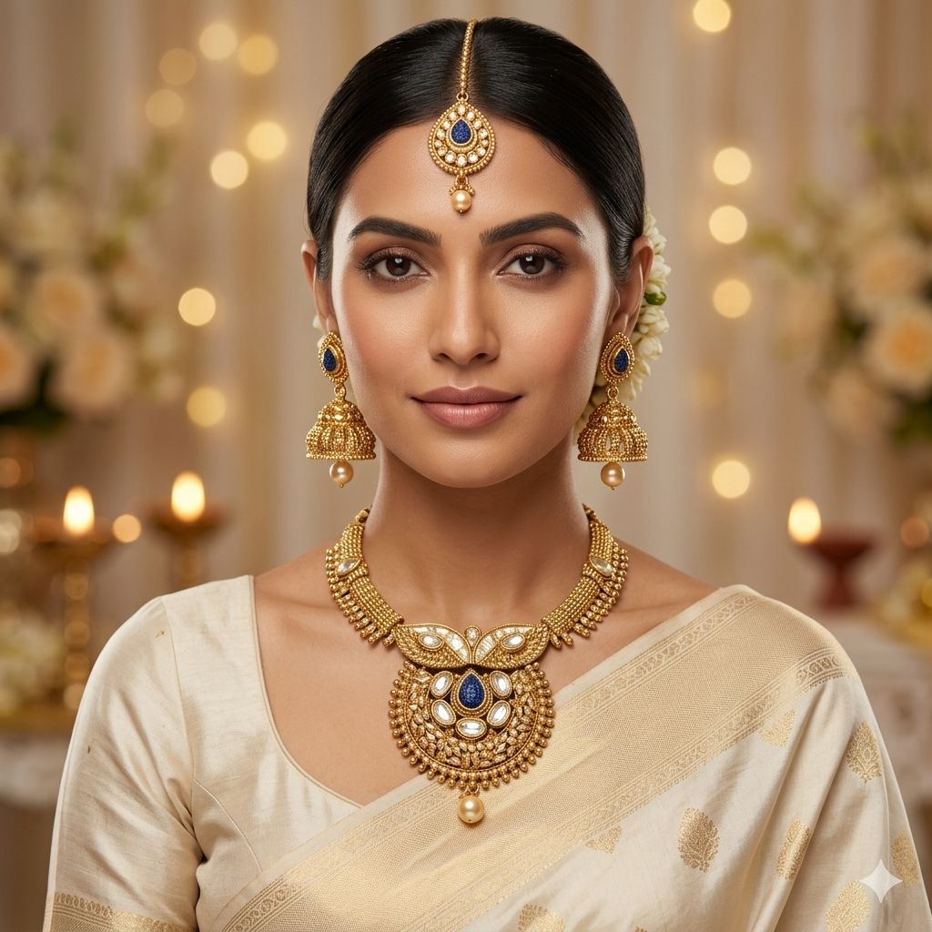 Polki Necklace Set with Maangtikka (3 peice) Women and Girls || Function and Wedding wear