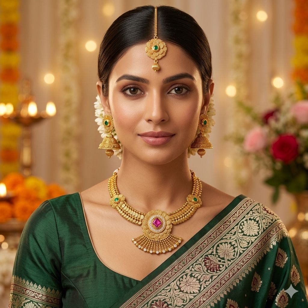 Polki Necklace Set with Maangtikka (3 peice) Women and Girls || Function and Wedding wear