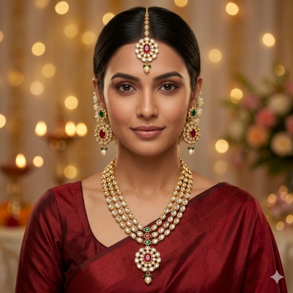 Polki Necklace Set with Maangtikka (3 peice) Women and Girls || Function and Wedding Wear