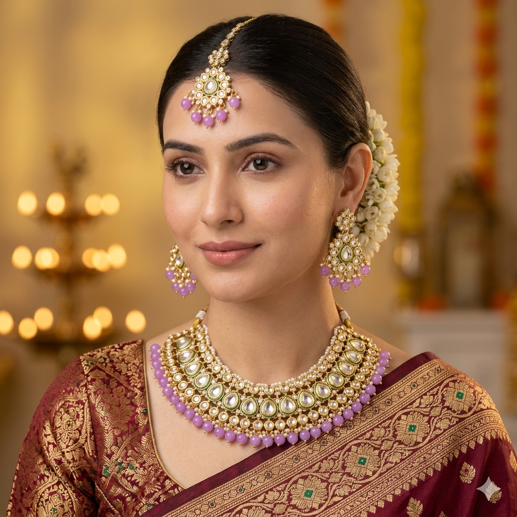 Kundan Necklace Set with Maangtikka For Women and Girls