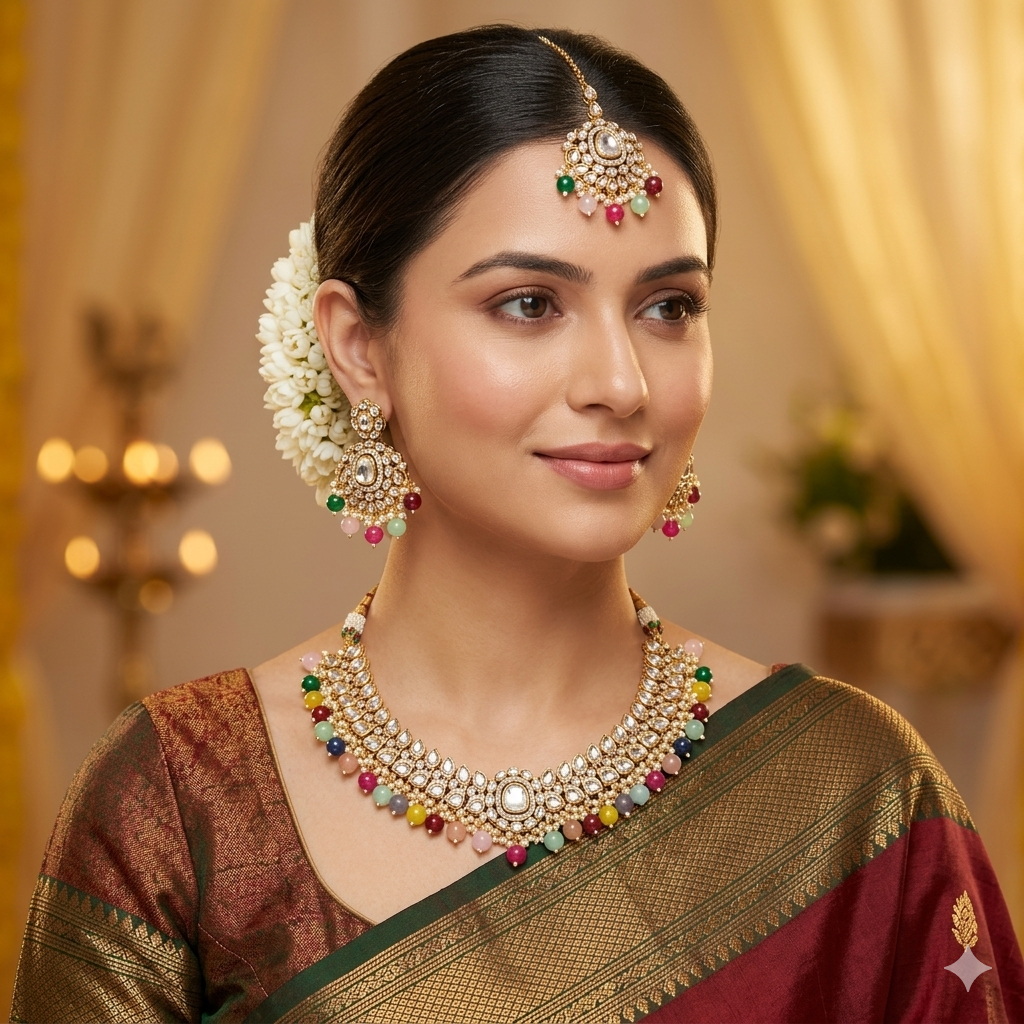 Multicolour Kundan Necklace Set