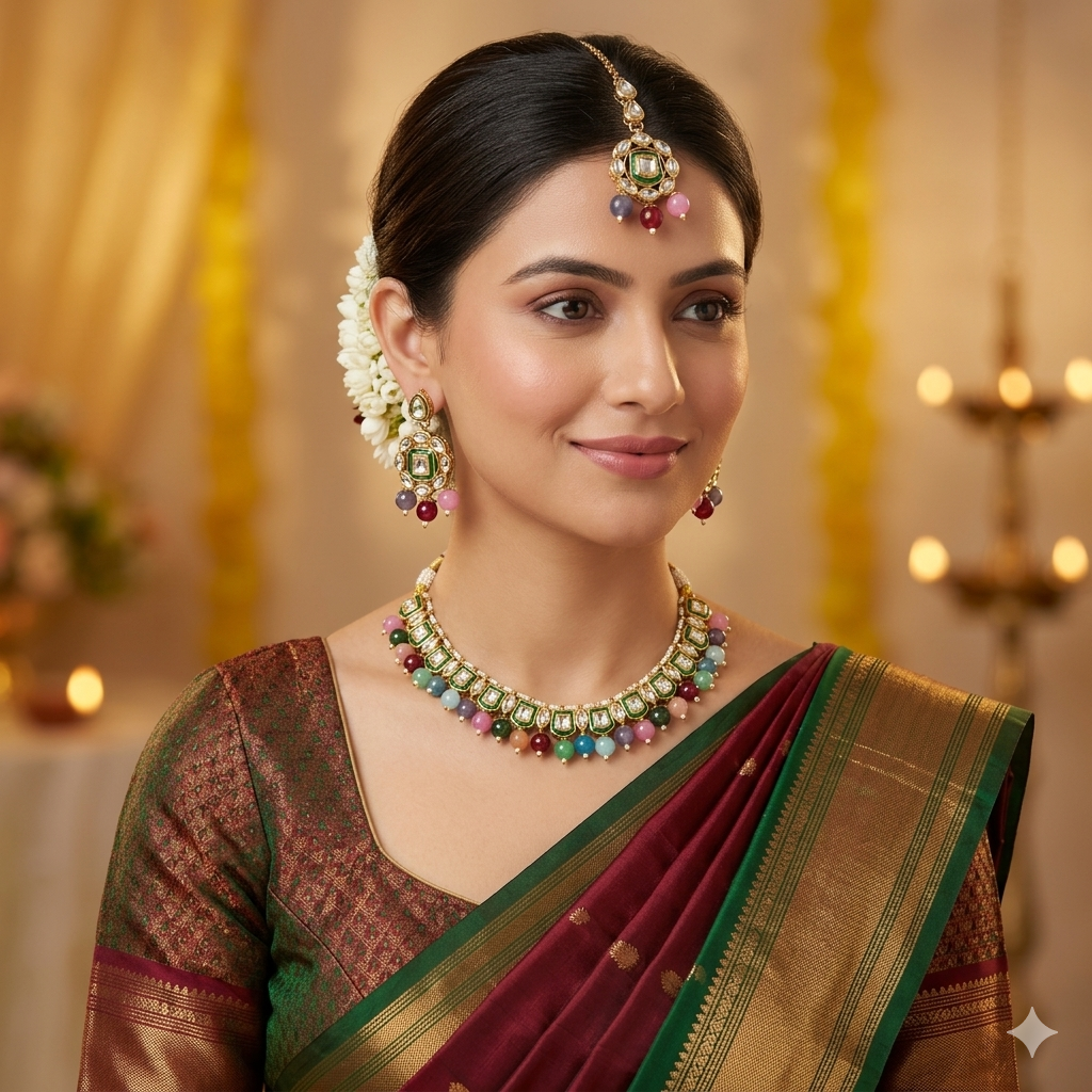 Multicolour Kundan Necklace Set