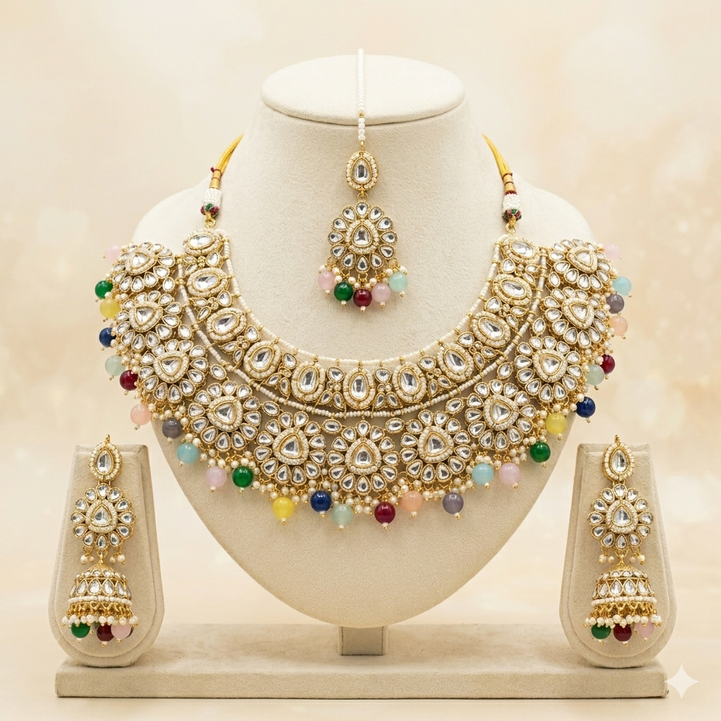 Multicolour Kundan Necklace Set
