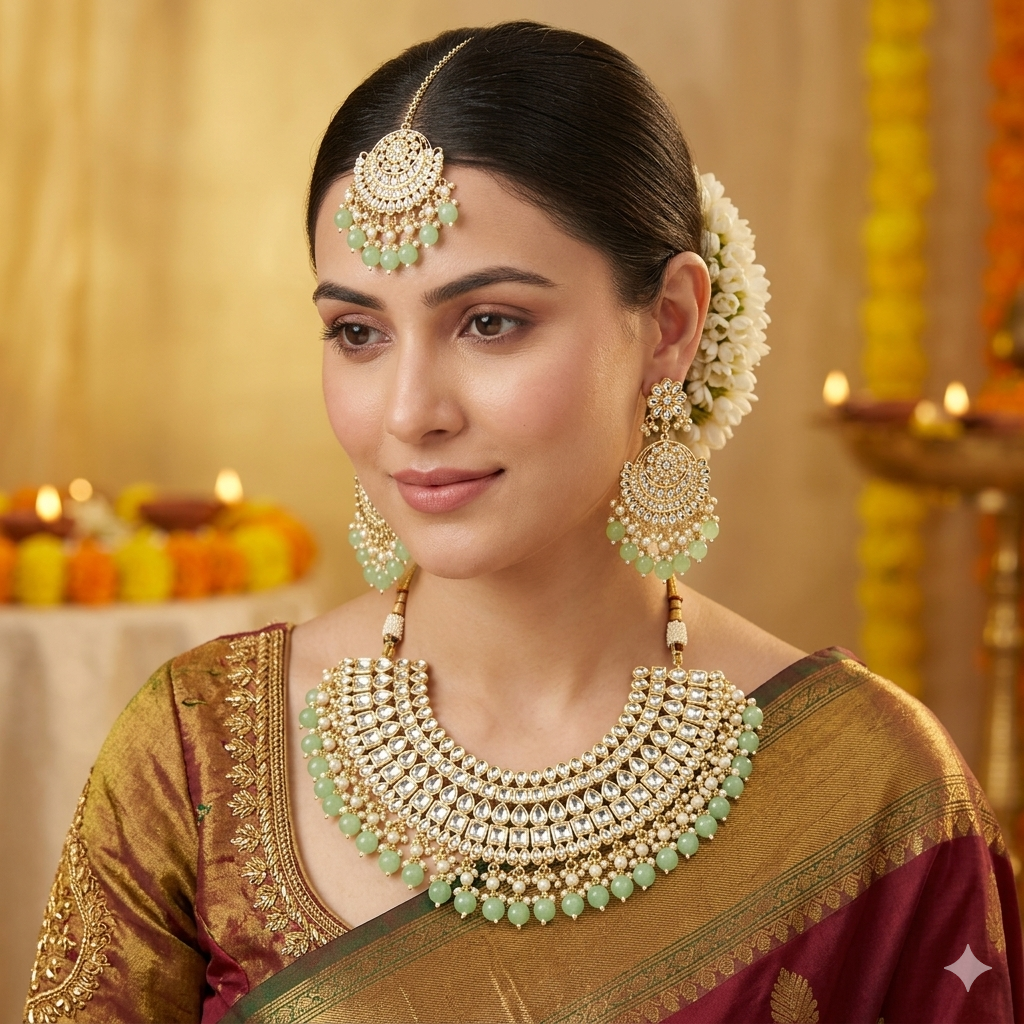 Kundan Necklace Set with Maangtikka For Women and Girls