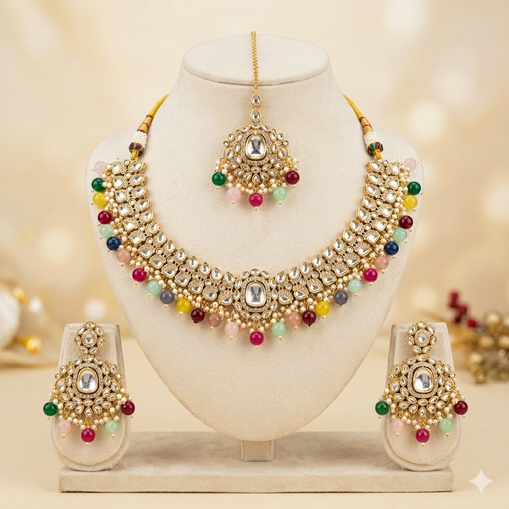 Multicolour Kundan Necklace Set