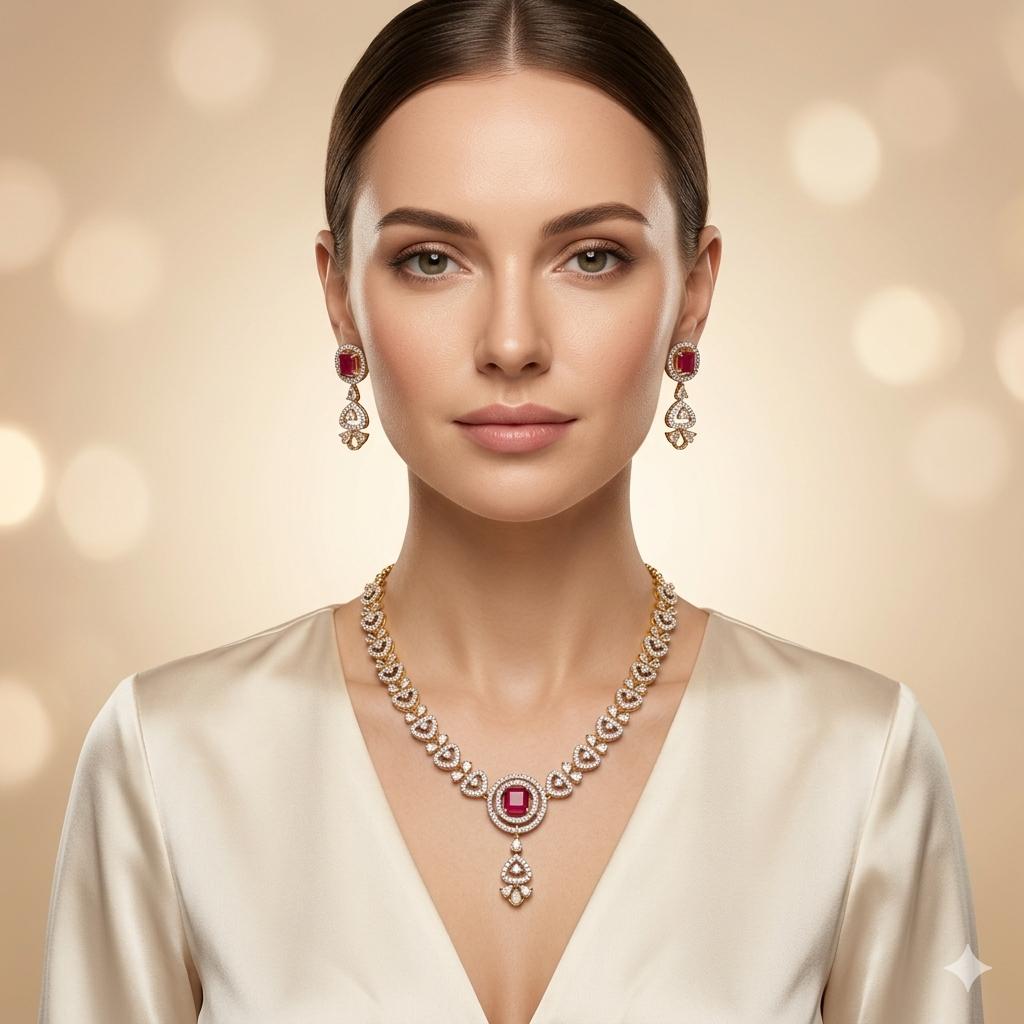 American Diamond Necklace Set for Women and Girls | Western wear