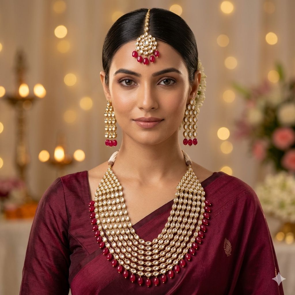 Polki Necklace Set with Maangtikka (3 peice) Women and Girls || Function and Wedding wear